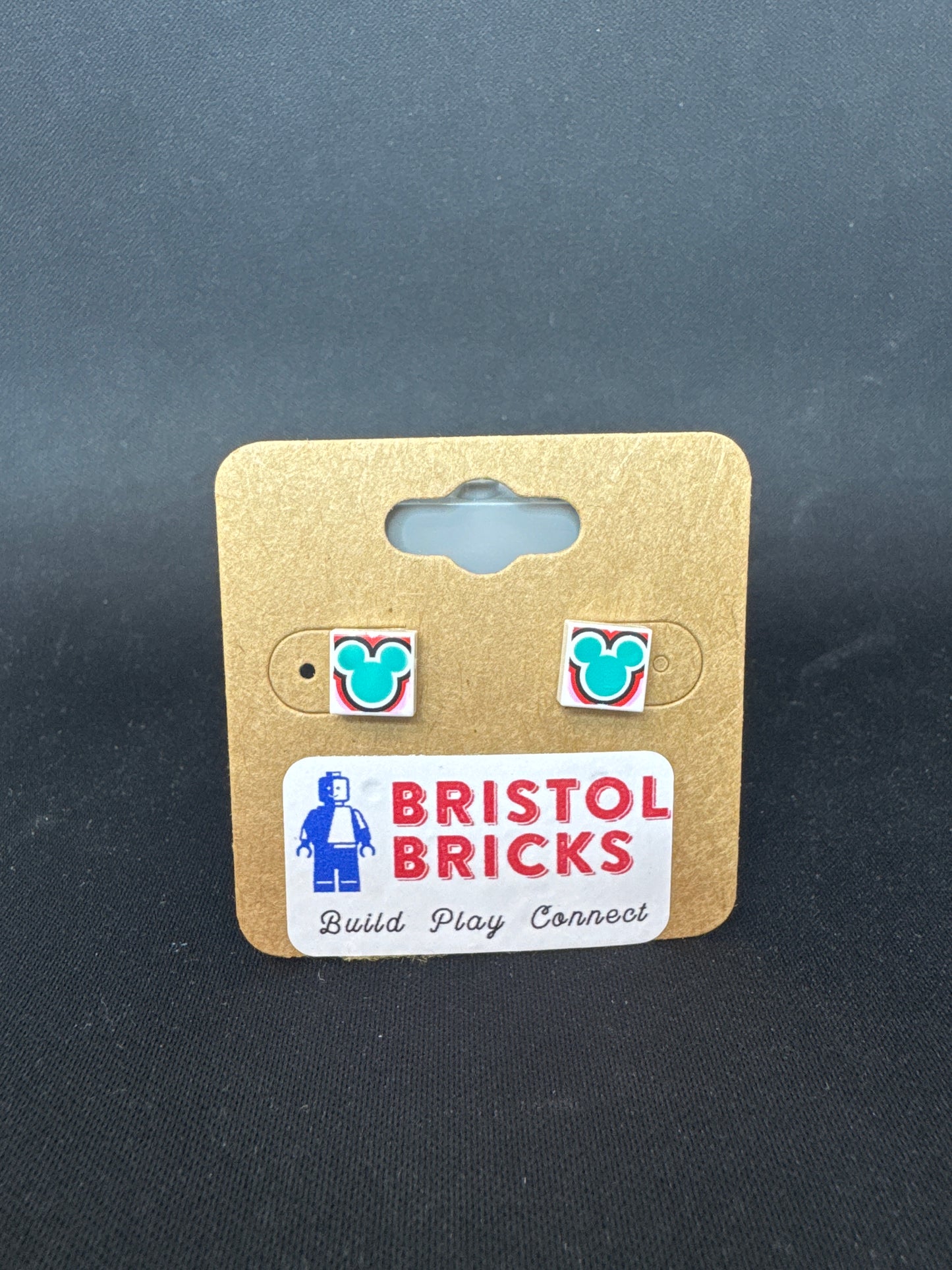 A231 - Mickey Head Teal Square Earrings