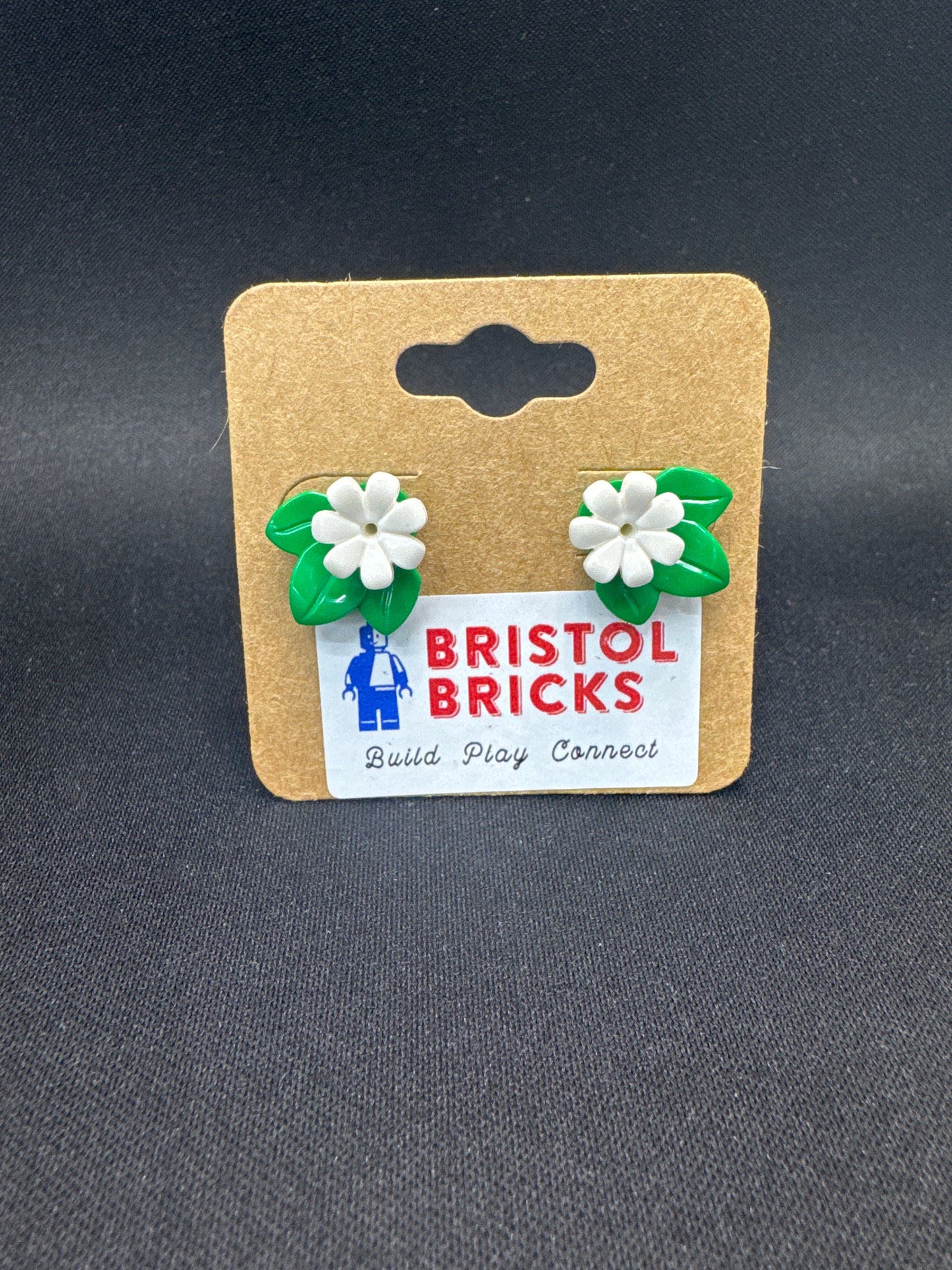 A156 - Flower w/ Leaf Stud Earrings