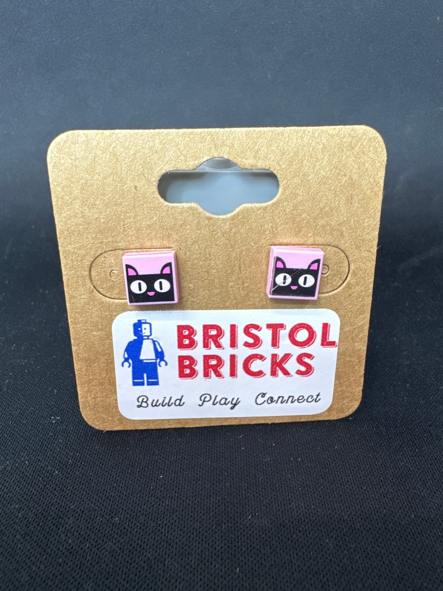 A239 - Pink and Black Cat Earrings