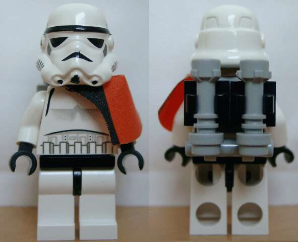 sw0109 - Sandtrooper - Orange Pauldron (Solid), Survival Backpack, No Dirt Stains, Helmet with Solid Mouth Pattern and Solid Yellow Head