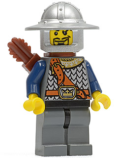 cas345 - Fantasy Era - Crown Knight Scale Mail with Chest Strap, Helmet with Broad Brim, Curly Eyebrows and Goatee, Quiver