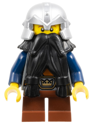 cas354 - Fantasy Era - Dwarf, Black Beard, Metallic Silver Helmet with Studded Bands, Dark Blue Arms