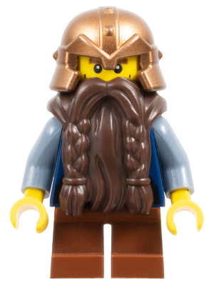 cas355 - Fantasy Era - Dwarf, Dark Brown Beard, Copper Helmet with Studded Bands, Sand Blue Arms, Vertical Cheek Lines