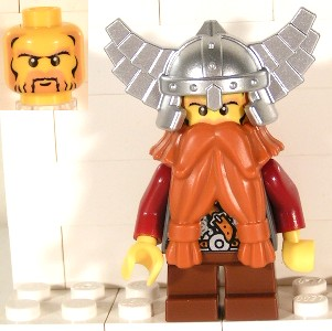 cas357 - Fantasy Era - Dwarf, Dark Orange Beard, Metallic Silver Helmet with Wings, Dark Red Arms