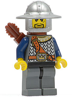 cas361 - Fantasy Era - Crown Knight Scale Mail with Chest Strap, Helmet with Broad Brim, 3 Spots under Left Eye, Quiver