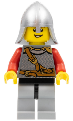 cas460 - Kingdoms - Lion Knight Scale Mail with Chest Strap and Belt, Helmet with Neck Protector, Open Grin