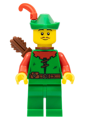 cas571 - Forestman - Red, Green Hat, Red Feather, Quiver, Moustache