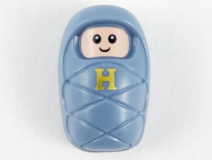 colhp39 - Harry Potter Baby / Infant with Stud Holder on Back with Light Nougat Smiling Face, Small Eyes and Gold Capital Letter H Pattern (6315567)
