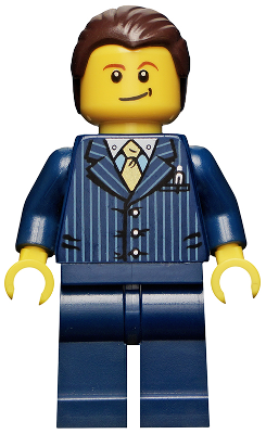 cty0460 - Businessman Pinstripe Jacket and Gold Tie, Dark Blue Legs, Dark Brown Hair, Crooked Smile