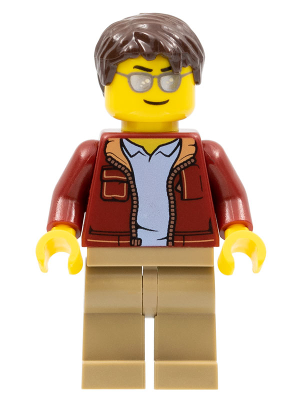 cty0985 - Man, Dark Red Jacket with Bright Light Blue Shirt, Dark Tan Legs, Dark Brown Short Tousled Hair, Sunglasses (Truck Driver)