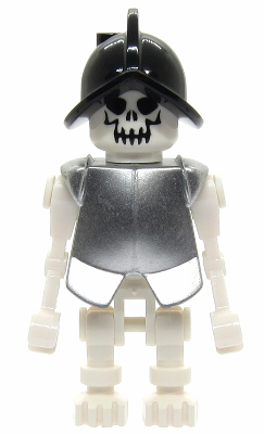 gen021a - Skeleton, Fantasy Era Torso with Evil Skull, Black Conquistador Helmet, Metallic Silver Armor