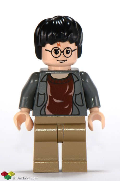 hp041 - Harry Potter - Dark Bluish Gray Open Shirt Torso, Dark Tan Legs