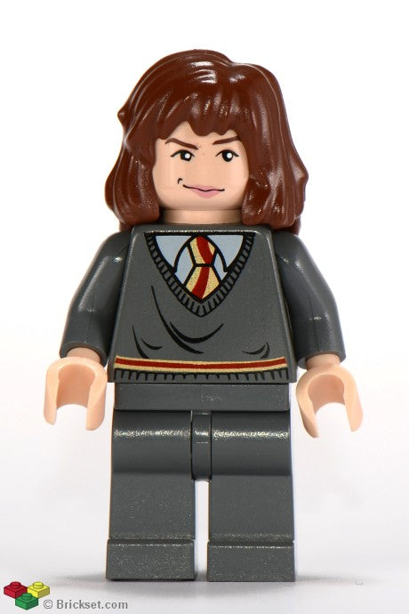 hp065 - Hermione Granger - Gryffindor Stripe Torso, Dark Bluish Gray Legs, Sleeping / Awake Face