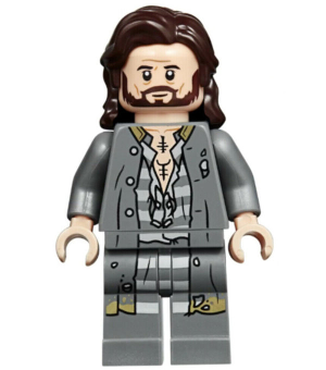 hp174 - Sirius Black - Dark Brown Hair, Dark Bluish Gray Jacket over Tattered Striped Shirt, Printed Legs