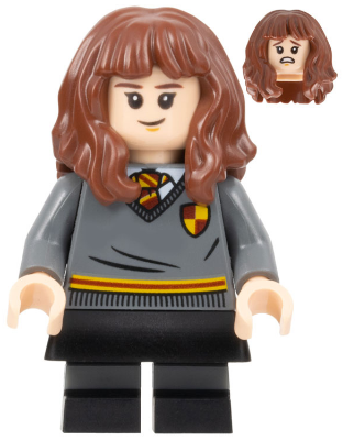 hp368 - Hermione Granger - Gryffindor Sweater with Crest, Black Skirt, Black Short Legs with Dark Bluish Gray Stripes
