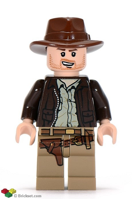 iaj044 - Indiana Jones - Dark Brown Jacket, Reddish Brown Fedora, Open Mouth Lopsided Grin