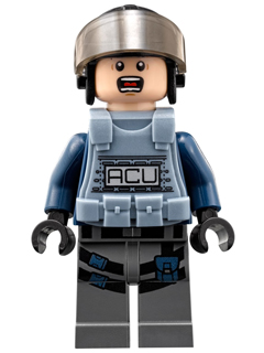 jw004 - ACU Trooper - Male, Black Aviator Cap with Trans-Brown Visor, Light Nougat Head, Sand Blue Body Armor Vest