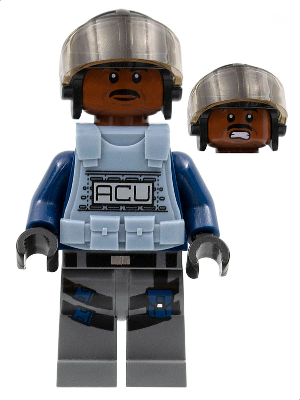 jw013 - ACU Trooper - Male, Black Aviator Cap with Trans-Brown Visor, Reddish Brown Head, Sand Blue Body Armor Vest