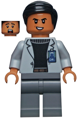 jw068 - Dr. Henry Wu - Light Bluish Gray Jacket, Evil Smile / Scared