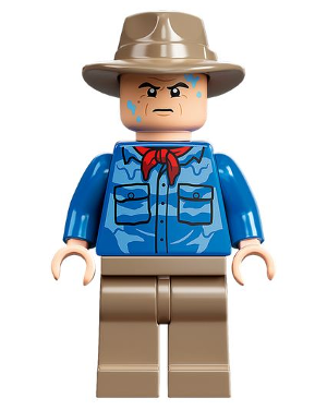 jw096 - Dr. Alan Grant - Blue Shirt with Water Stains, Dark Tan Fedora