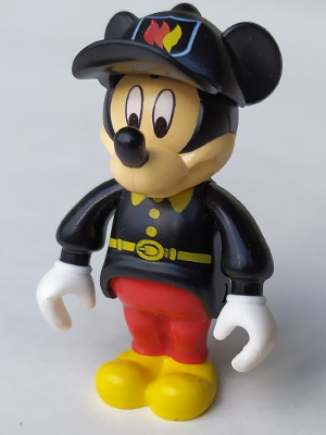 mck003 - Mickey Mouse Figure with Red Pants, Black Fireman Uniform, Black Cap
