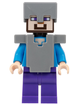 min013 - Steve (Light Nougat) - Dark Purple Legs, Flat Silver Helmet and Armor