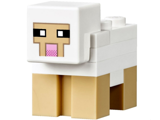 minesheep01 - Minecraft Sheep, White, Plate 2 x 2 on Back - Brick Built