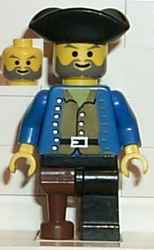 pi036 - Pirate Brown Shirt, Black Leg with Peg Leg, Black Pirate Triangle Hat