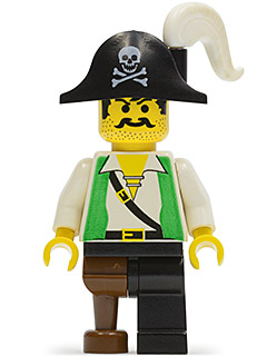 pi050 - Pirate Green Vest, Black Leg with Pegleg, Black Pirate Hat with Skull