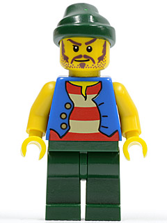 pi099 - Pirate Blue Vest, Dark Green Legs, Dark Green Bandana, Long Brown Moustache