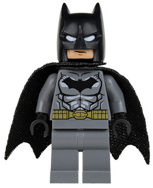 sh0151 - Batman - Dark Bluish Gray Suit, Gold Belt, Black Hands, Spongy Cape
