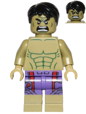 sh0212 - Hulk - Minifigure, Dark Purple Pants with Avengers Logo