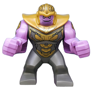 sh0576 - Thanos - Large Figure, Medium Lavender Arms Printed, Dark Bluish Gray Outfit with Gold Armor, Pearl Gold Helmet