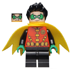 sh0651 - Robin - Green Mask and Hands, Black Medium Legs, Yellow Scalloped Cape