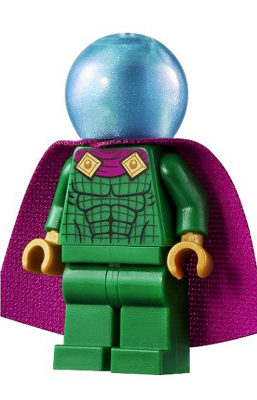 sh0709 - Mysterio - Light Bluish Gray Head, Satin Trans-Light Blue Helmet, Double Hole Cape