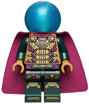 sh0783 - Mysterio - Magenta Trim, Dark Azure Head, Satin Trans-Light Blue Helmet, Single Hole Cape