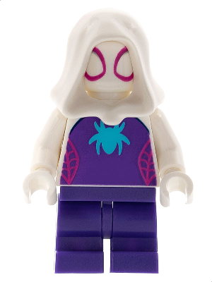 sh0794 - Ghost-Spider (Gwen Stacy) - Dark Purple Medium Legs, White Hood, Medium Azure Spider Logo