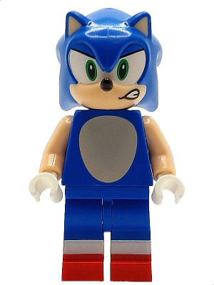 son027 - Sonic the Hedgehog - Light Nougat Face and Arms, Open Mouth Smirk to Left