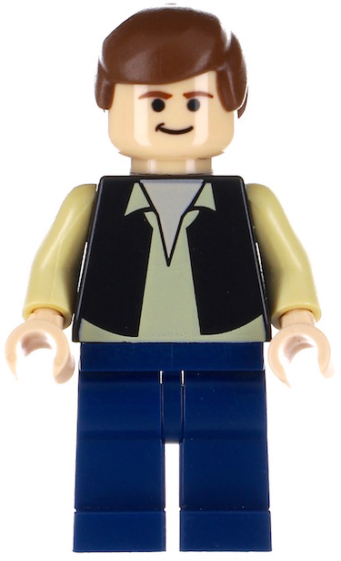 sw0601 - Han Solo - Black Vest over Tan Shirt, Dark Blue Plain Legs