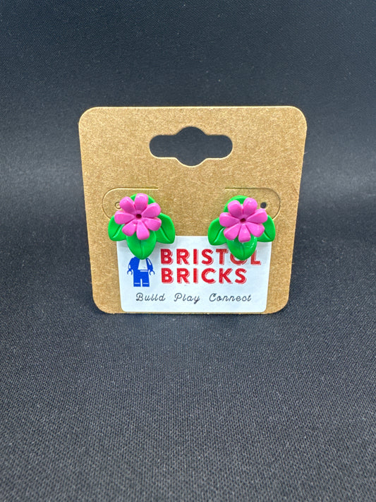 A156 - Flower w/ Leaf Stud Earrings