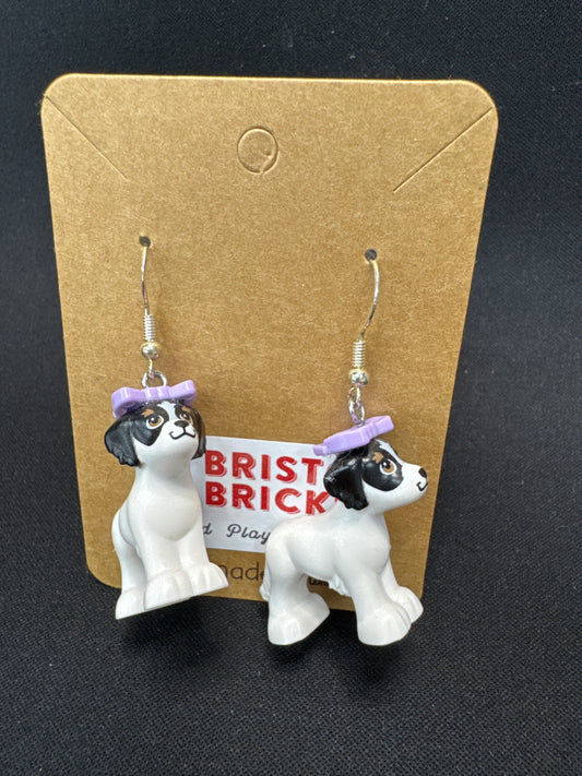 A136 - Black and White Dog with Bow Earrings