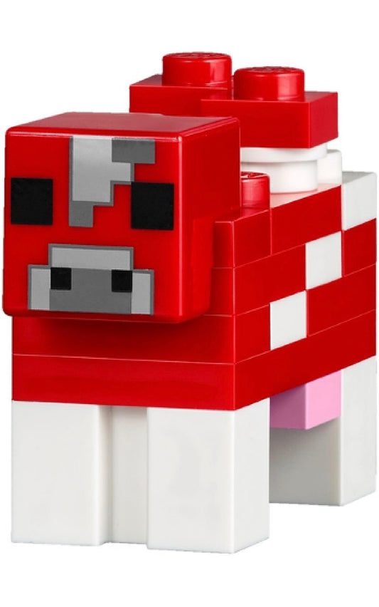 minecow2a - Minecraft Cow Mushroom (Red and White) Dark Blueish Gray Pixels between eyes - Brick Built