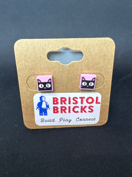 A239 - Pink and Black Cat Earrings