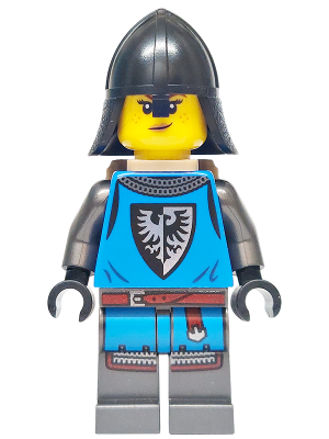 bdp172 - Forest Stronghold Black Falcon Soldier - Female, Pearl Dark Gray Detailed Legs, Helmet with Neck Protector, Dark Tan Backpack