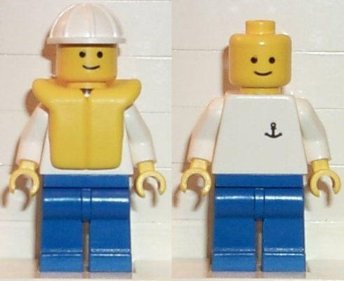 boat006 - Boat Worker - Torso with Anchor, Blue Legs, White Construction Helmet, Life Jacket