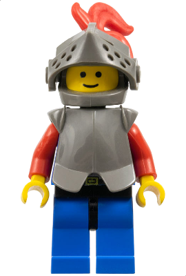 cas169 - Breastplate - Armor over Blue, Dark Gray Helmet and Visor, Red 3-Feather Plume