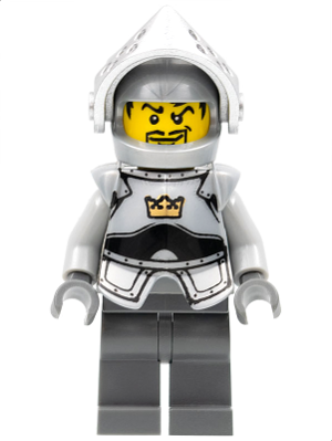 cas335 - Fantasy Era - Crown Knight Plain with Breastplate, Helmet with Visor, Curly Eyebrows and Goatee, Dark Bluish Gray Hips and Legs