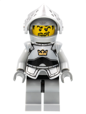 cas350 - Fantasy Era - Crown Knight Plain with Breastplate, Helmet with Visor, Curly Eyebrows and Goatee, Black Hips, Light Bluish Gray Legs