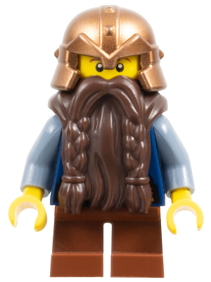 cas389 - Fantasy Era - Dwarf, Dark Brown Beard, Copper Helmet with Studded Bands, Sand Blue Arms, Smirk
