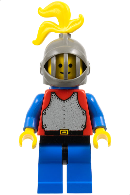 cas414 - Breastplate - Red with Blue Arms, Blue Legs with Black Hips, Dark Gray Grille Helmet, Yellow Plume, Blue Plastic Cape